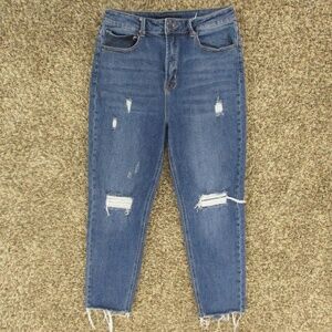 Risen Los Angeles Jeans Women's 31 Dark Wash High Rise Relaxed Skinny Distressed